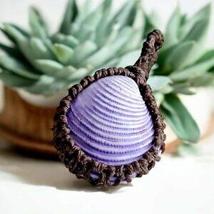 Macrame Seashell Pendant, Shell Jewelry, Purple Shell Pendant